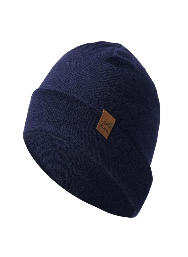 ACUSHLA 100% Merino Wool Cuff Beanie for Men & Women Knitted Winter Hat Unisex Watch Cap Skull Wrap for Cold Weather, Navy Blue - Image 1